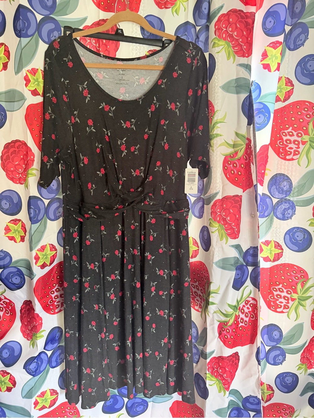 torrid Black Midi Dress with Red Rose Print